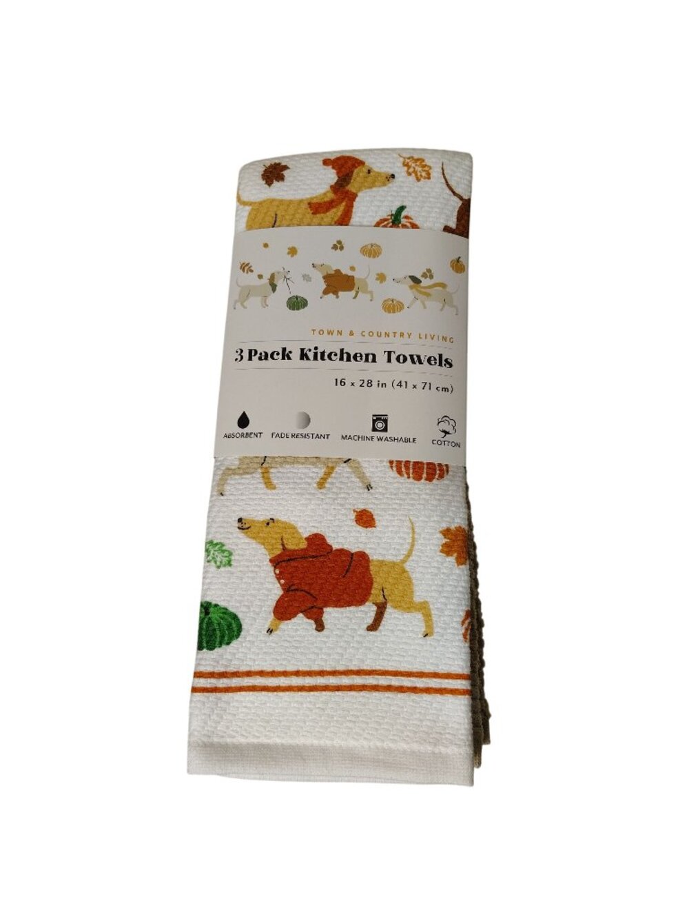 Town and Country Living 3 Pack Dog Print Kitchen Towels 16x28 Cotton Fall Decor